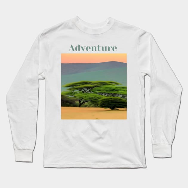 "Safari Drive Adventure - Serene Journey through the Wild, Vibey Safari-Inspired Tee, Unisex Adventure Lover T-shirt, Aesthetic Safari Scene, Nature-inspired Design" Long Sleeve T-Shirt by OpticalShirts